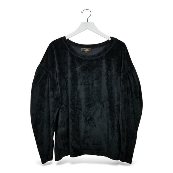 LUCKY & BLESSED Black Velvet Top w/ Puff Shoulders & Long Sleeves - M - Picture 1 of 6